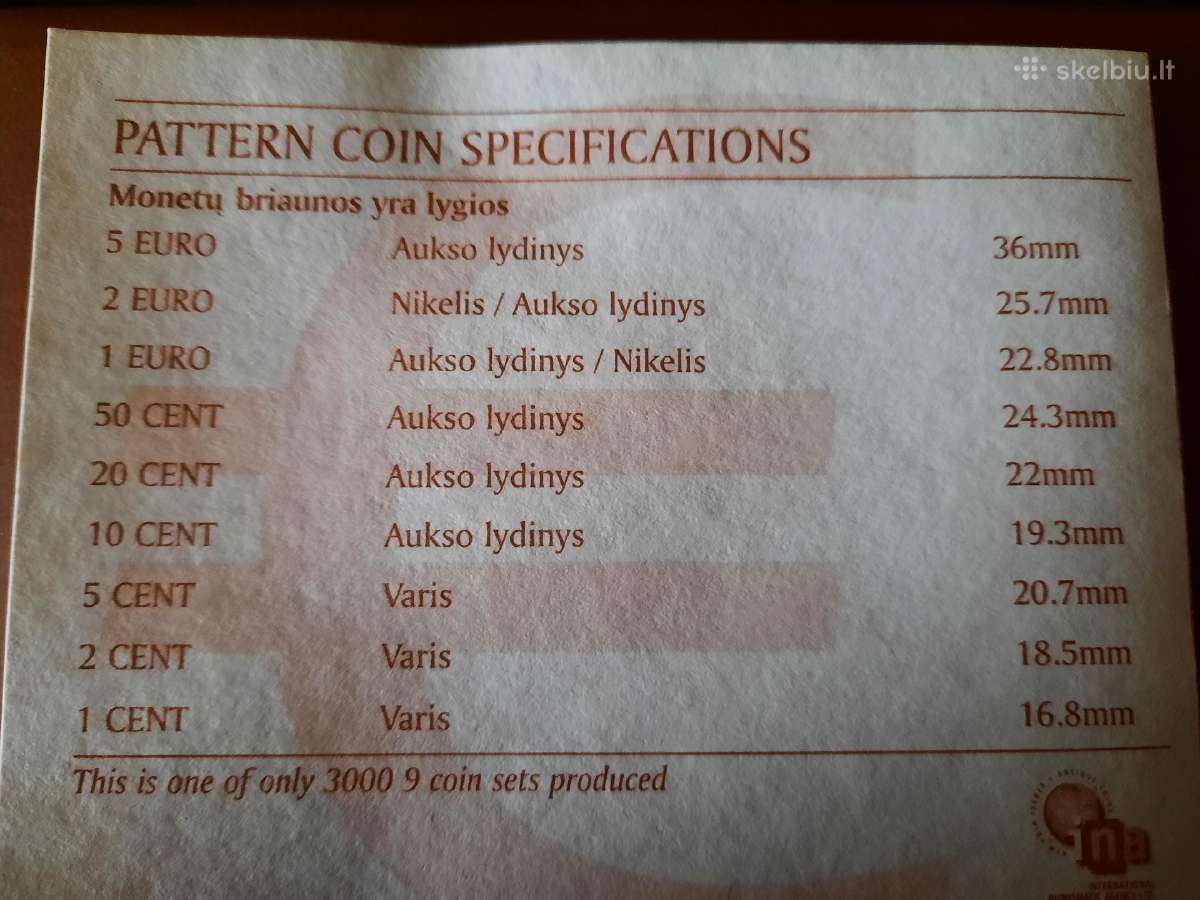 Prototipinių Lietuvos eurų monetų komplektas 2004 - nuotraukos Nr. 16