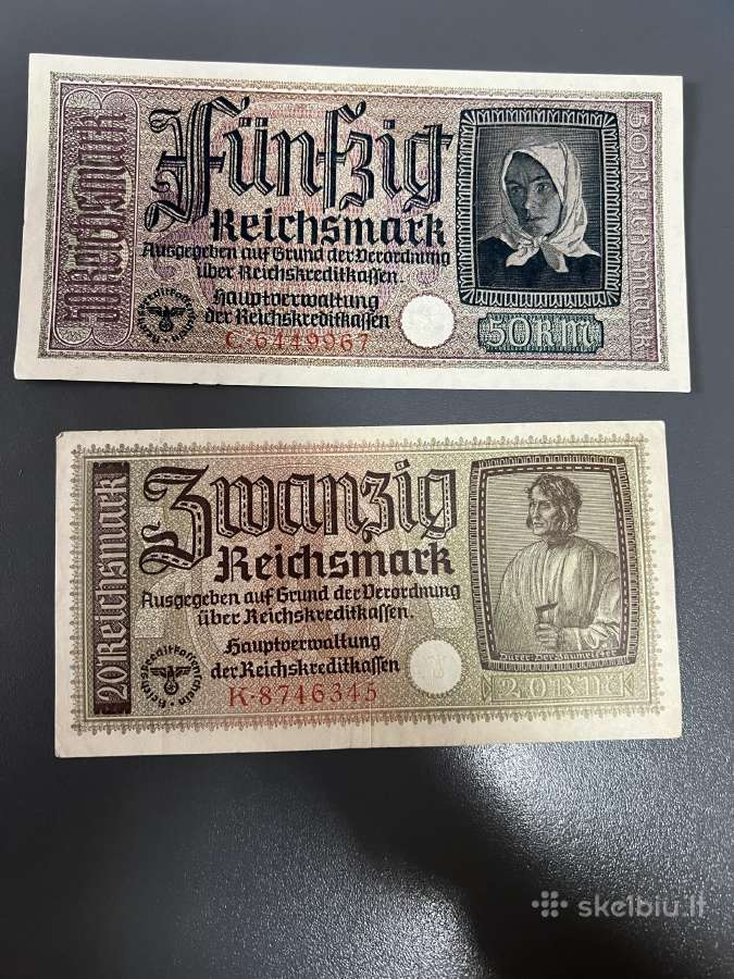 Germany 50, 20 reichsmark 1940-1945 banknotai Unc - nuotraukos Nr. 3