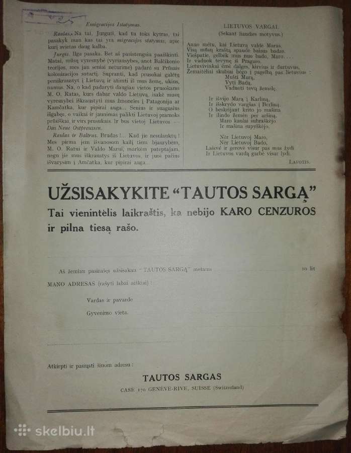 1320. Tautos Sargas antikvarinis-kolekcinis laikra - nuotraukos Nr. 2