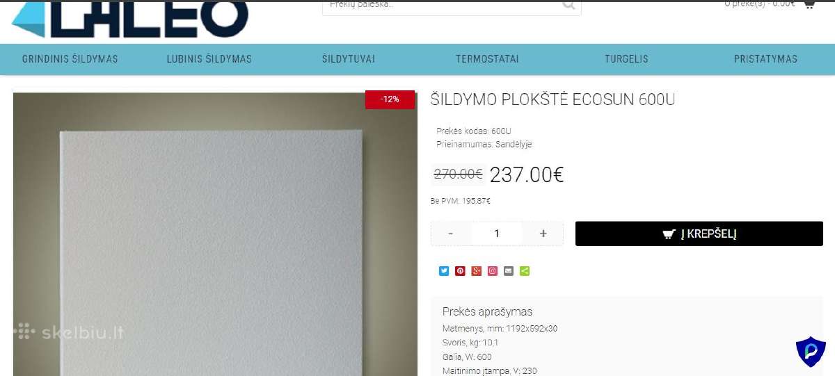 Šildymo plokštė Ecosun 600 U - nuotraukos Nr. 3