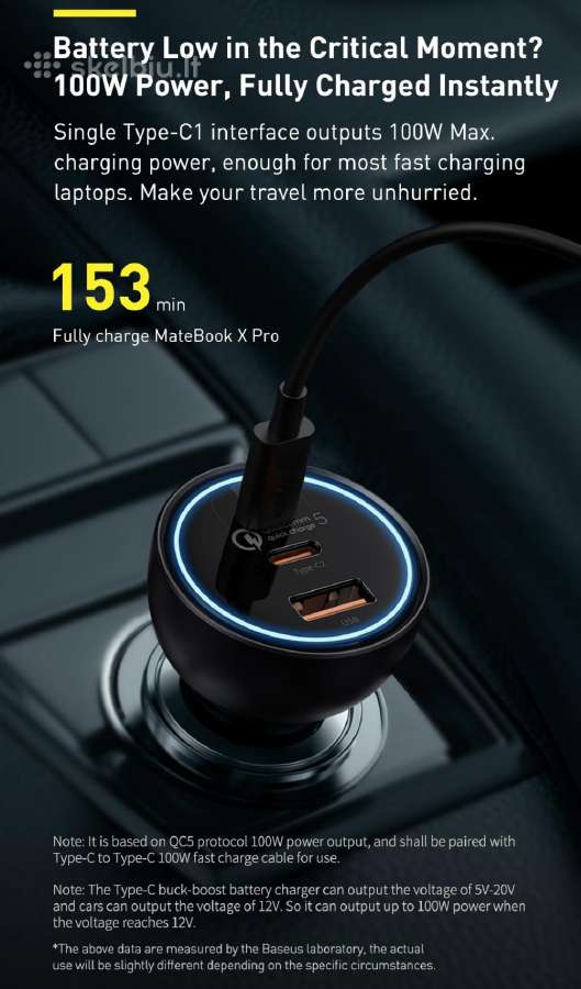 Automobilinis įkroviklis Baseus 160w - nuotraukos Nr. 12