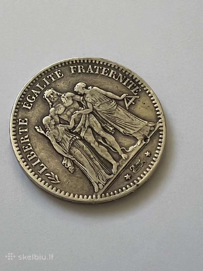 5 frankai 1875 Prancuzija sidabras - nuotraukos Nr. 2