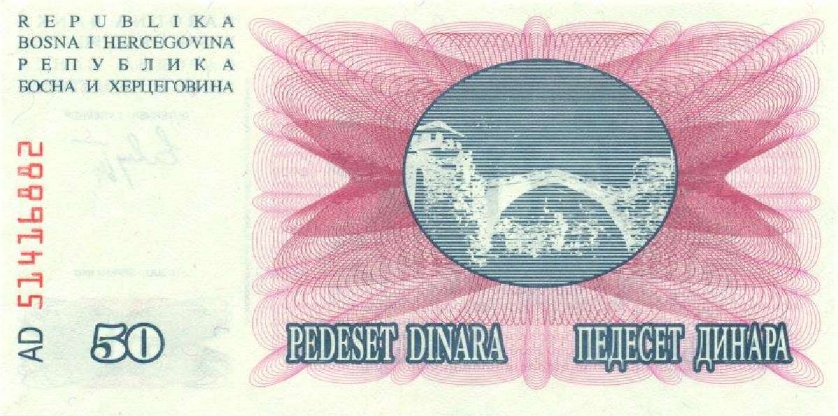 Bosnia and Herzegovina 50 dinara 1992. Unc. P-12 - nuotraukos Nr. 2