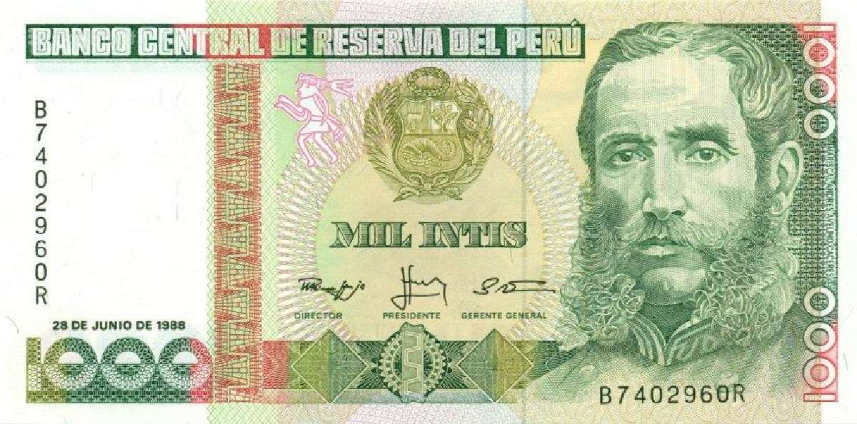 Peru 1000 intis 1988. Unc. P-136b
