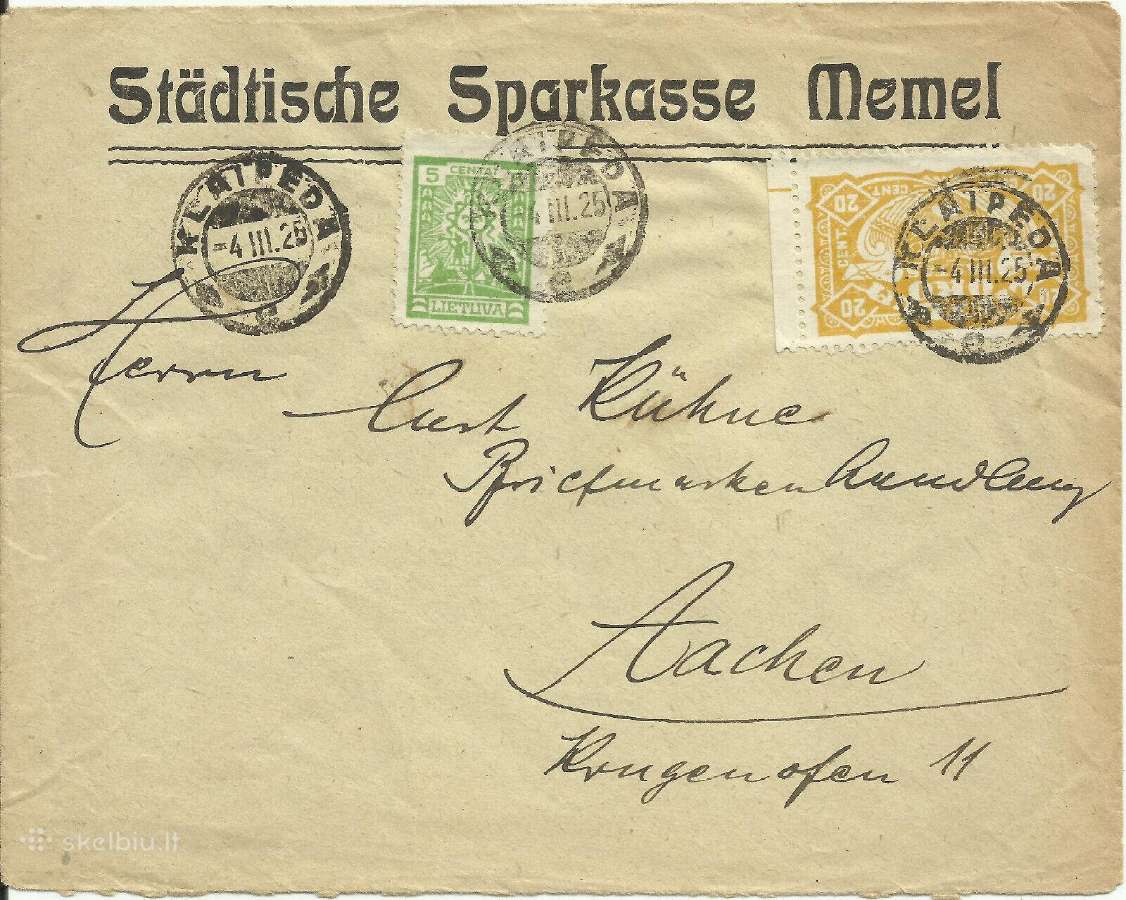Memel Klaipeda Banko laiskas 1925 (sparkasse)