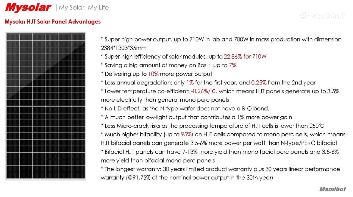 Mysolar 720w Hjt Bifacial N-type, dvigubas stiklas - nuotraukos Nr. 3