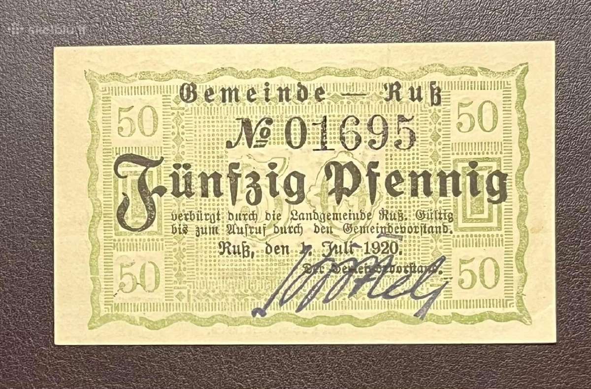 1920 m. Rusnės 50 pf banknotas / notgeld