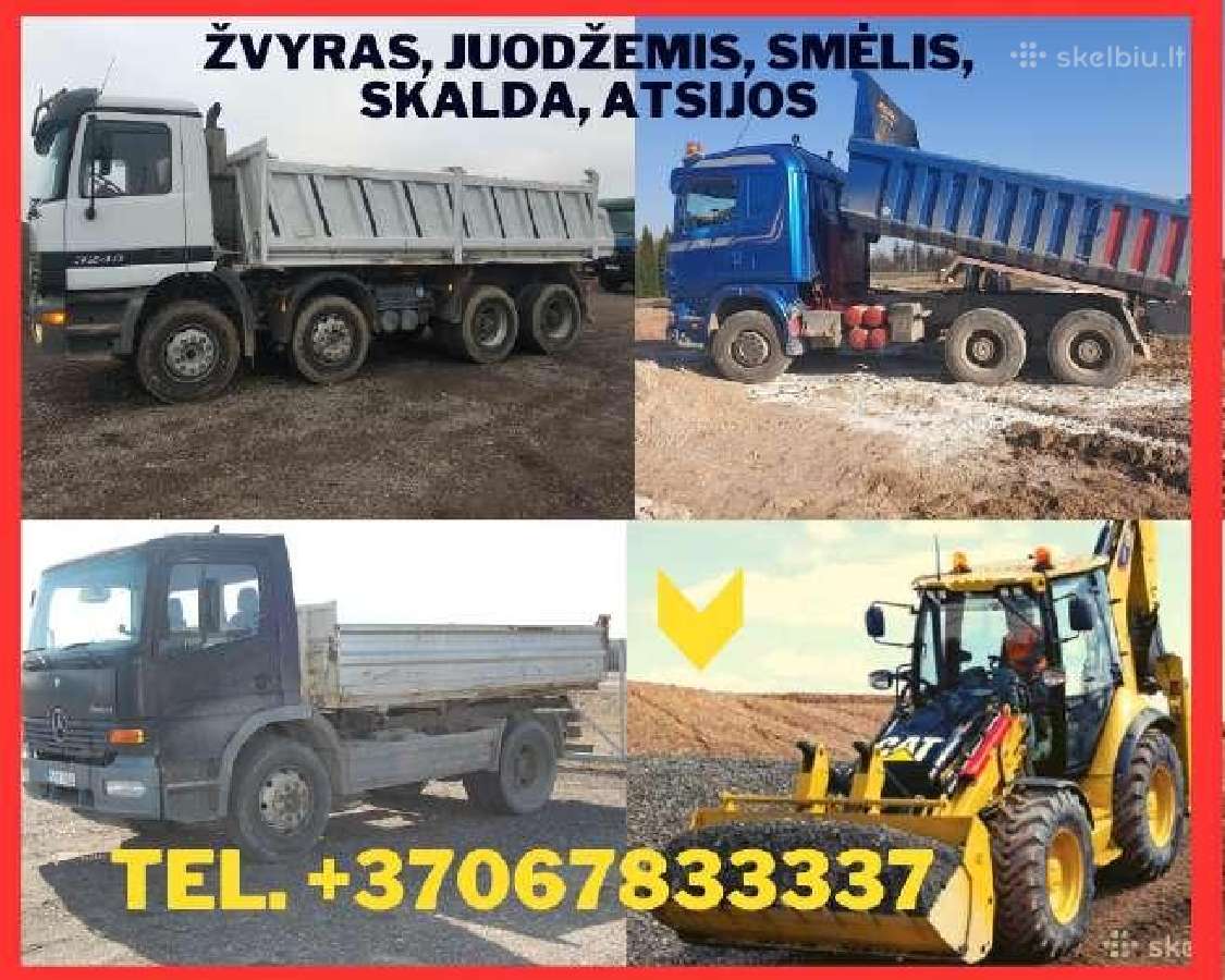 Atvežu žvyrą, smėlį,juodžemį,skaldą,žemes, atsijas