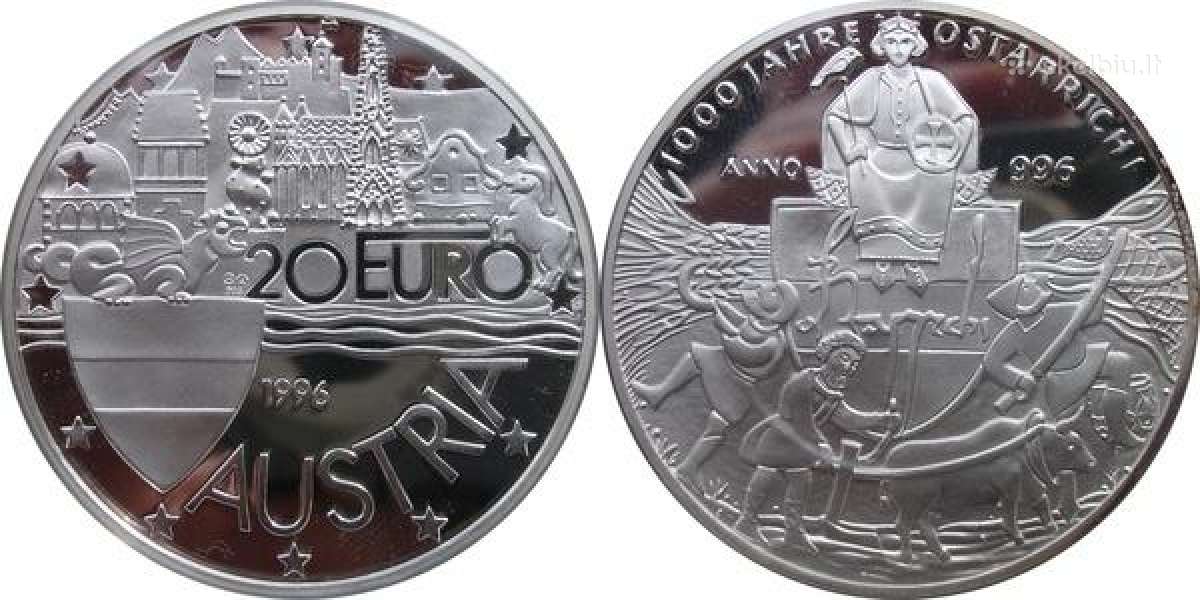 Austrija 1996 20 euro sidabras proof - nuotraukos Nr. 2