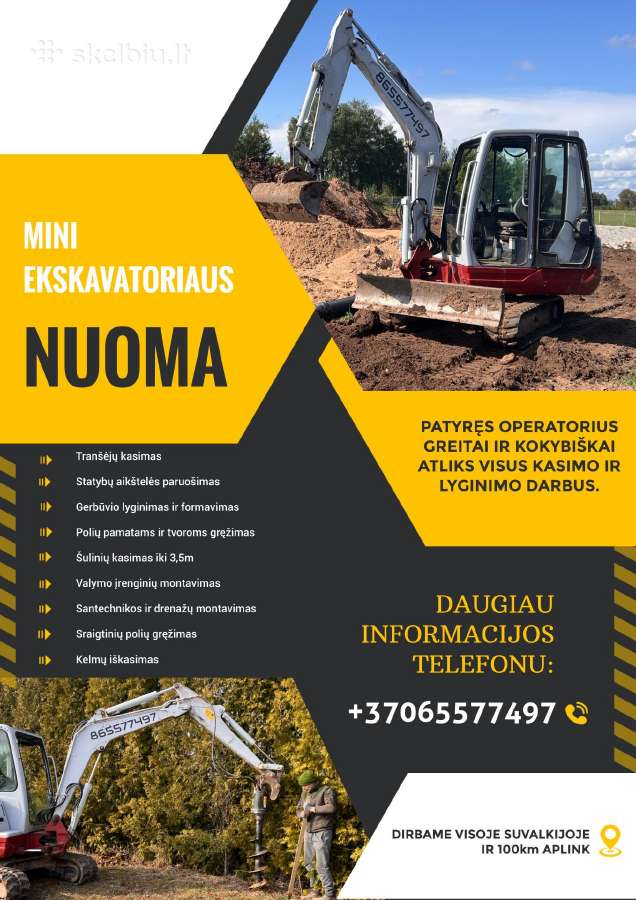 Mini ekskavatoriaus nuoma su Operatorium