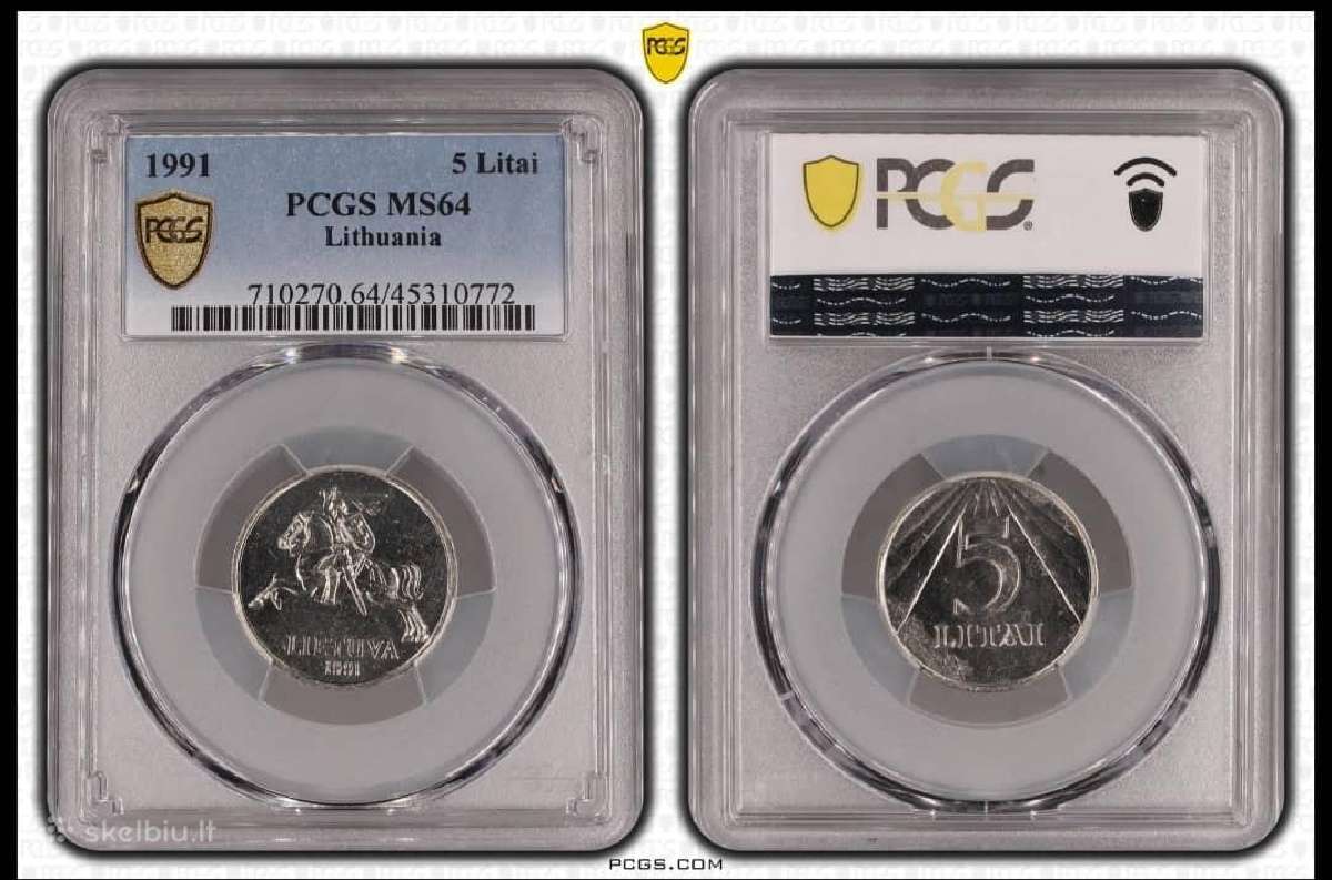 Parduodamas su broku Unc 5 litai 1991 Pcgs Ms64 - nuotraukos Nr. 4