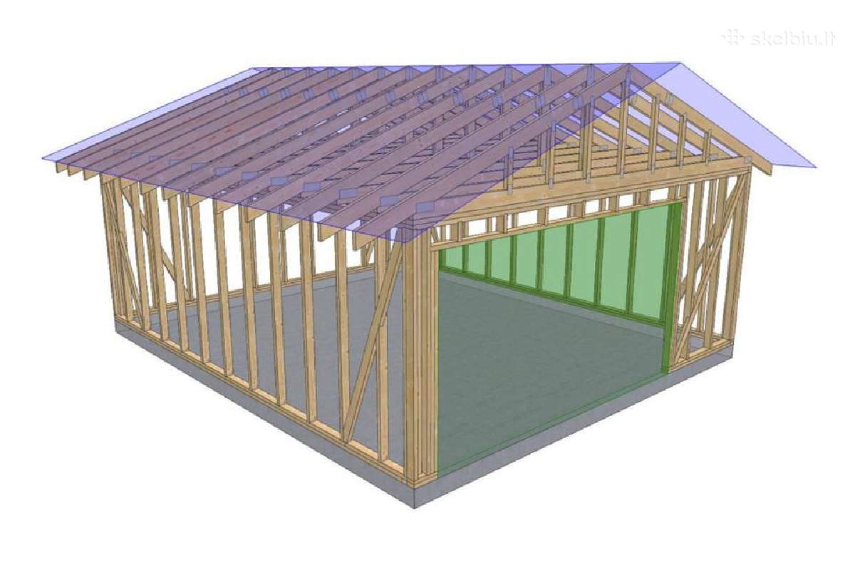 42m2 Garažas 1492 Eur + PVM. Supjautas Karkasas