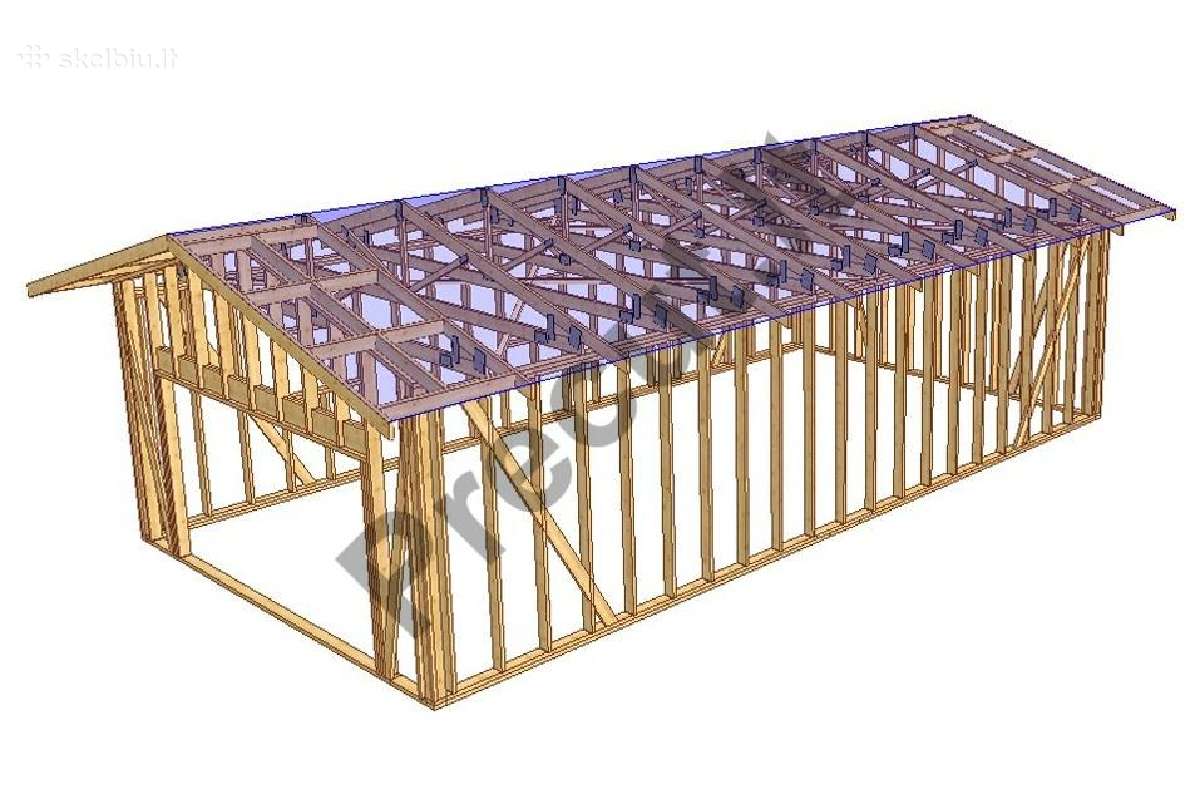 80m2 Garažas 2850 Eur + PVM. Supjautas Karkasas