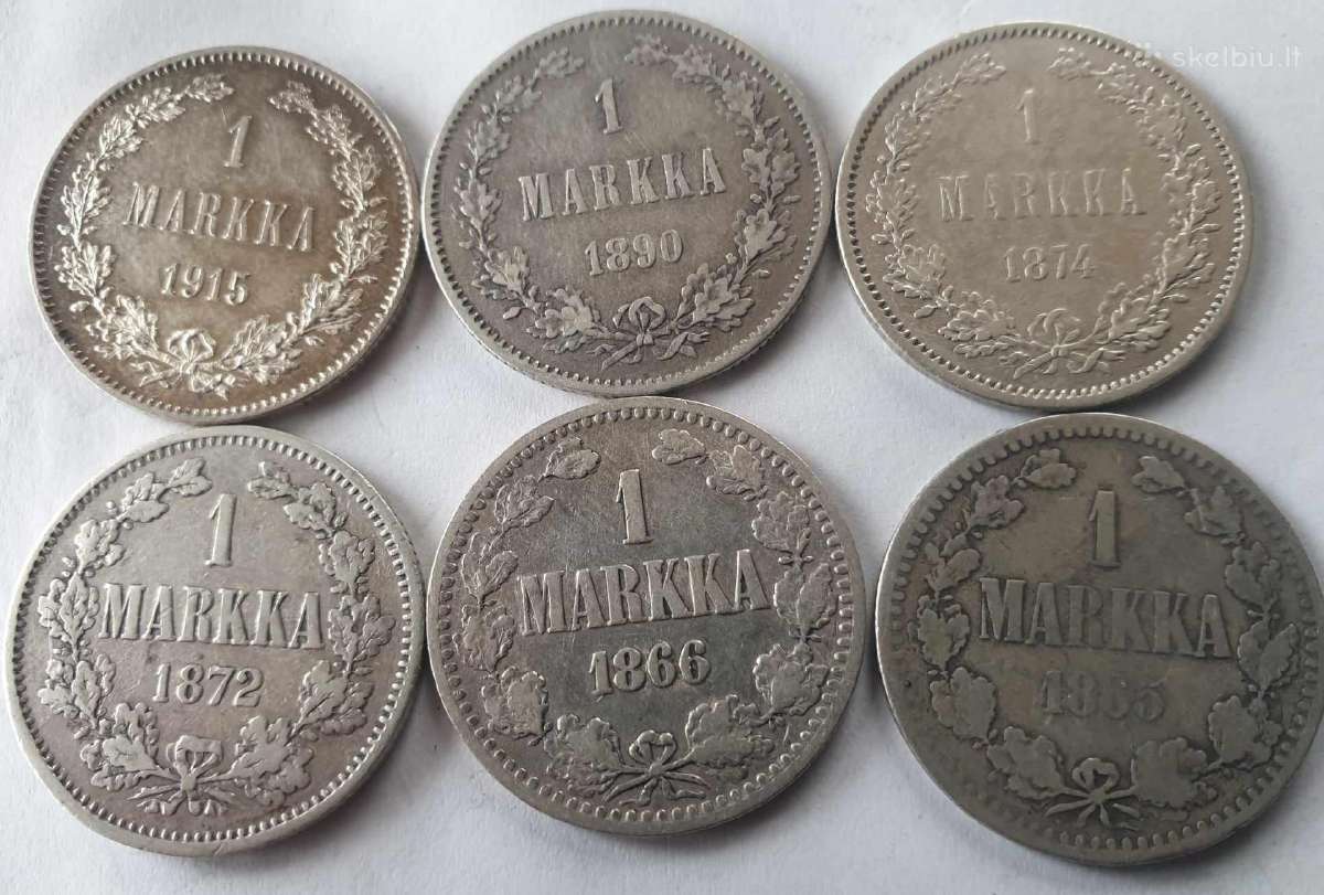 Suomijos 1 marke sidabras