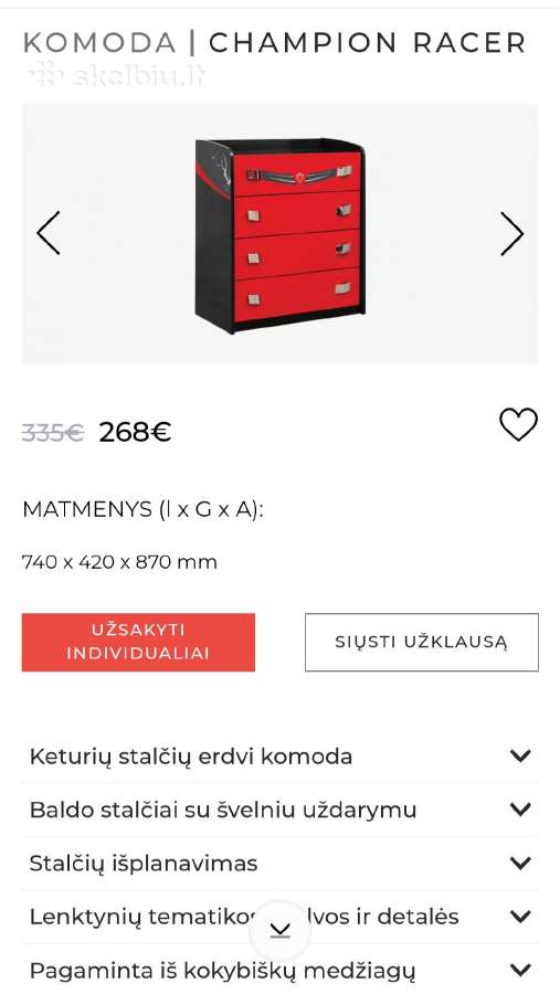 Magrės baldų Cilek Champion Racer nauja komoda