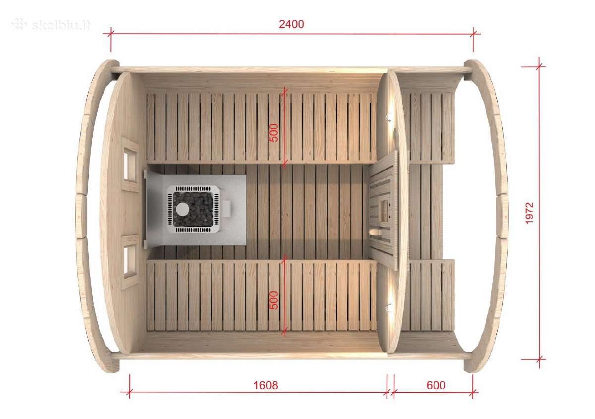 Apvali Lauko pirtis-sauna iš termo medienos 2,4m - nuotraukos Nr. 14