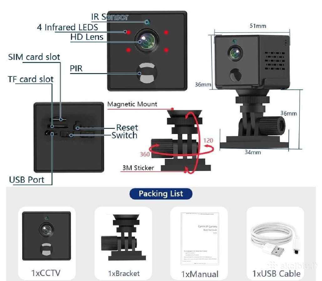 WiFi Mini HD kamera su baterija iki 30d. - nuotraukos Nr. 9