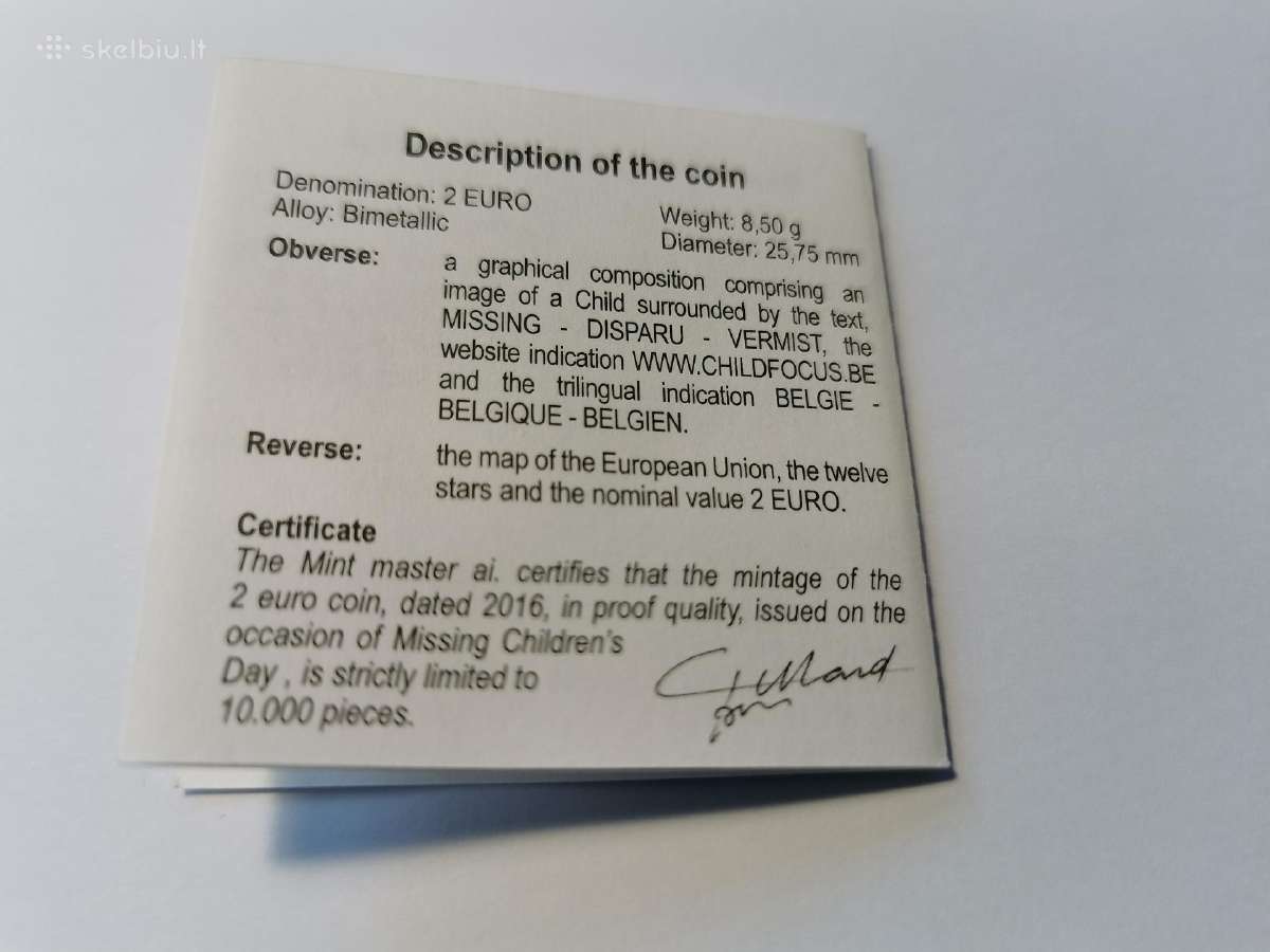 Belgija 2016 m. Dingę vaikai 2 eurų Proof moneta ! - nuotraukos Nr. 2