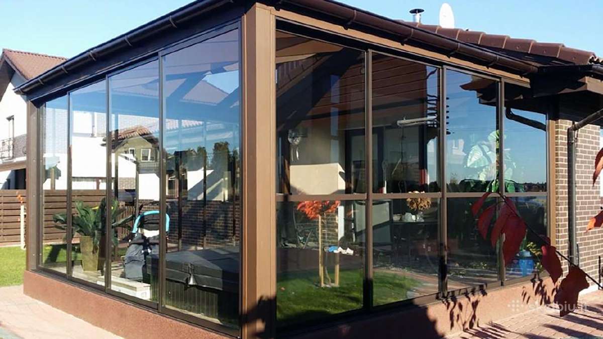 Terasu stiklinimas stumdomom bėgelių sistemom - nuotraukos Nr. 7