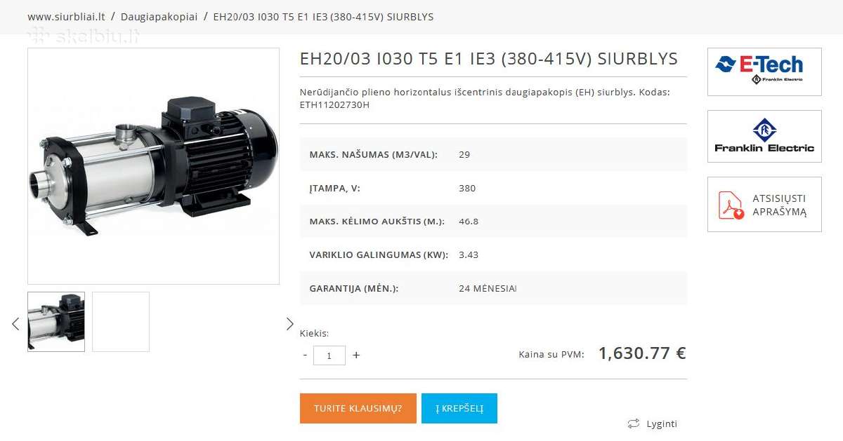 Parduodu siurbli Eh20/03 I030 T5 E1 Ie3