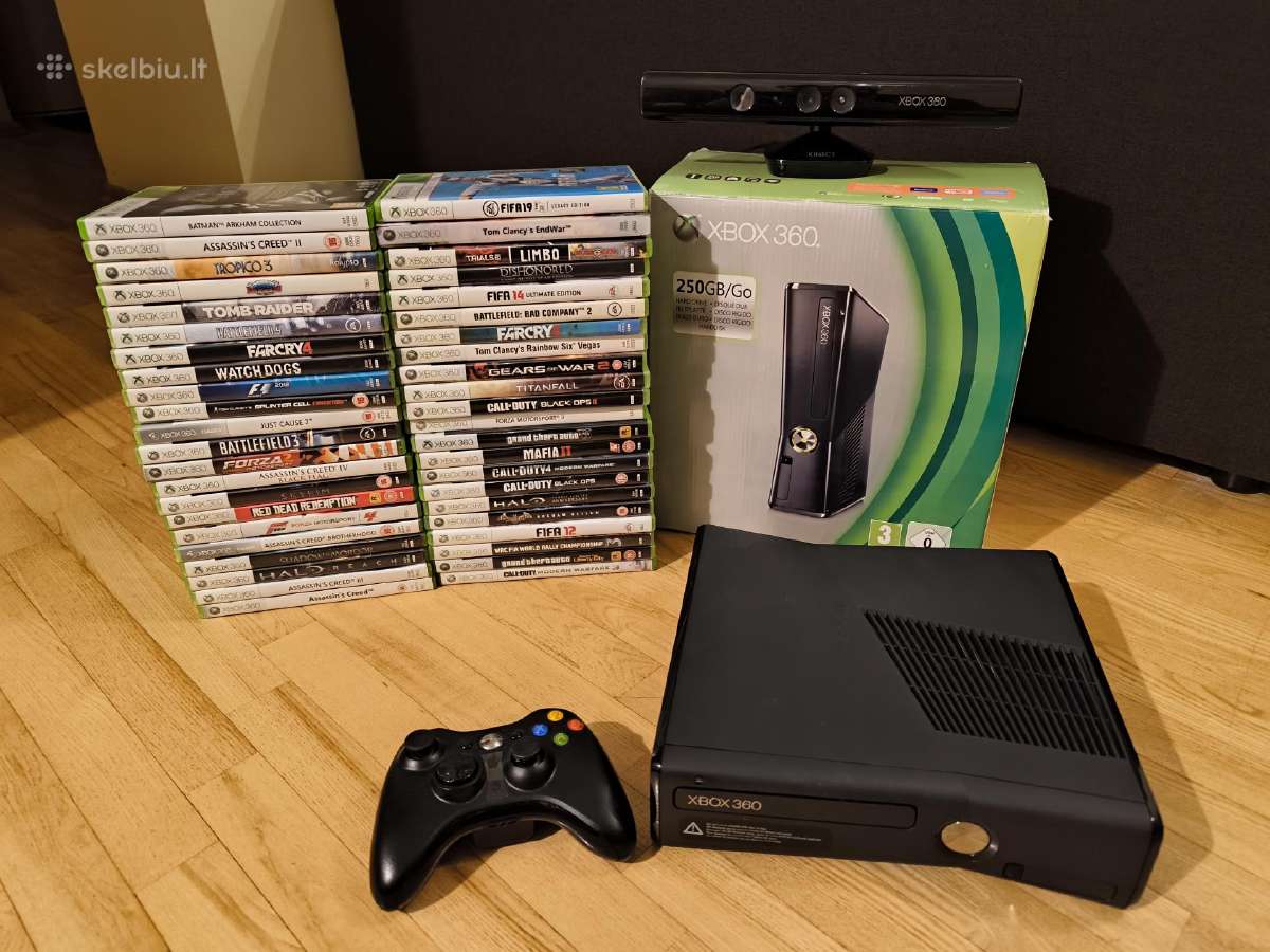 Xbox 360 S 500 GB + 44 žaidimai + Kinect - Skelbiu.lt