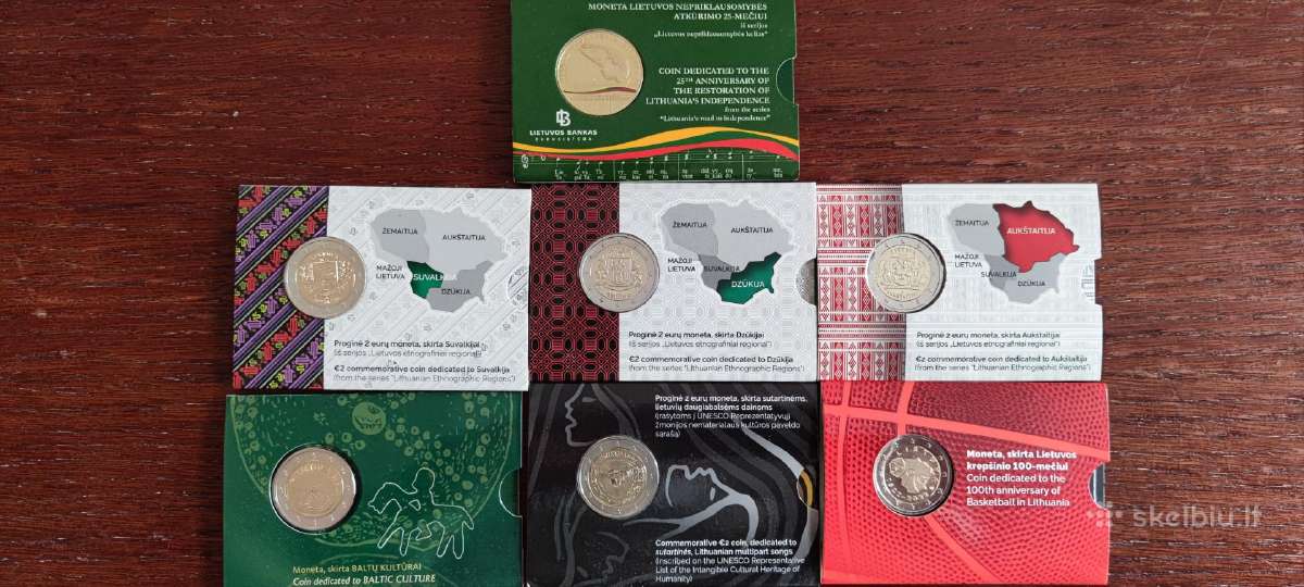 Parduodu 2 euro Lietuvos banko monetas kortelėse