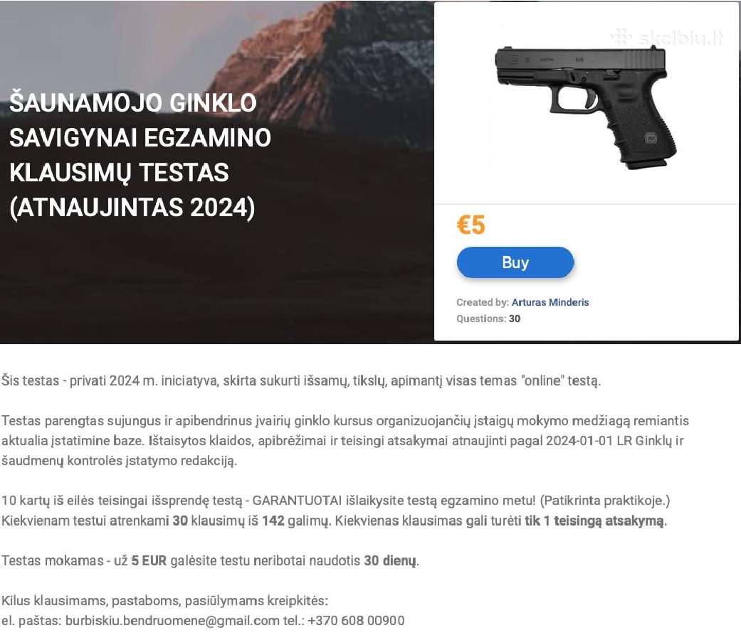 Šaunamojo ginklo savigynai egzamino testas