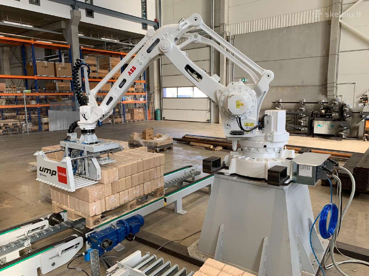 Automatinė briketų pakavimo, paletizavimo sistema