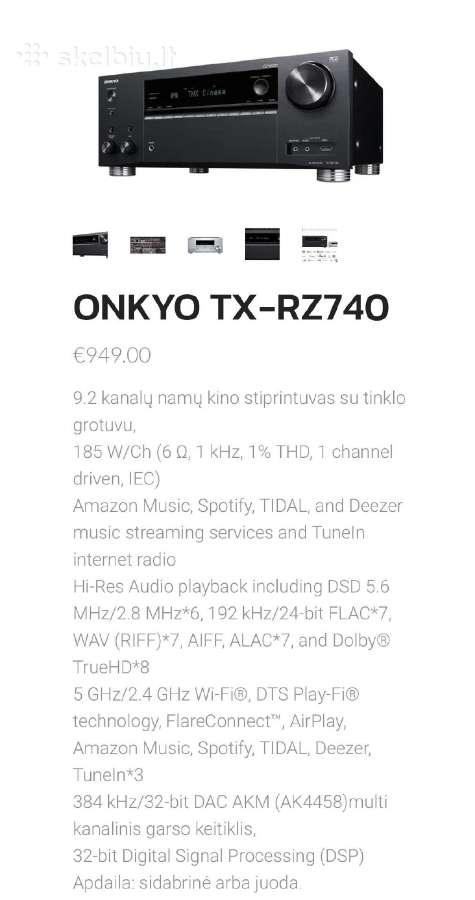 Onkyo Tx-rz740 stiprintuvas su tinklo grotuvu - nuotraukos Nr. 3