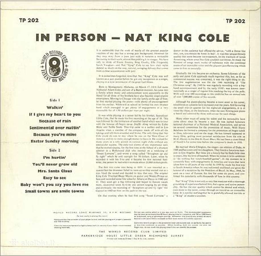 Vinilas Nat King Cole - In Person (World Record) - nuotraukos Nr. 2