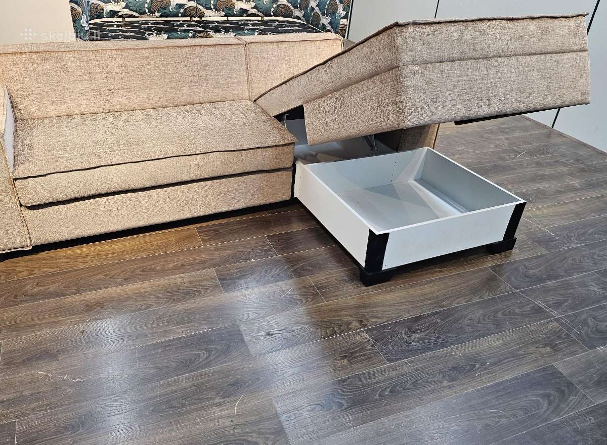 Kampinė sofa su miegama dalimi bei dėže patalynei. - nuotraukos Nr. 6