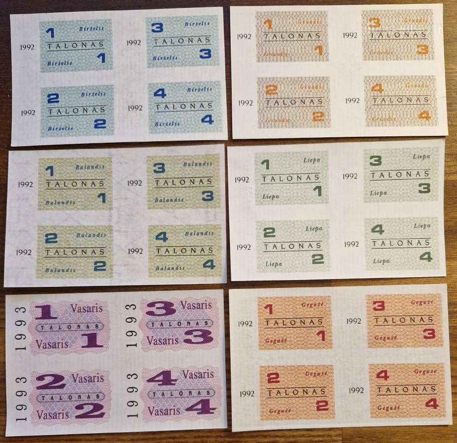 1992/1993 m. Maisto talonai, visi Unc