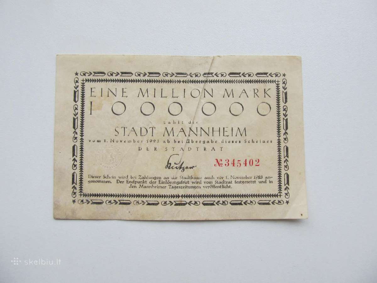 1 milijonas markiu , Manheim Vokietija , 1923