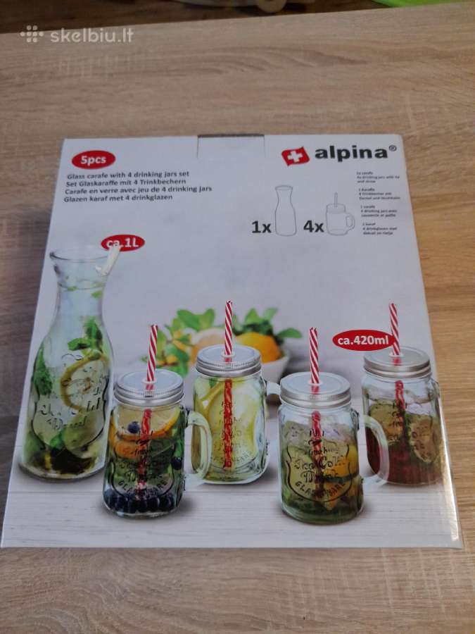Alpina grafinas (1l) su 4 gėrimo puodeliais,420 ml