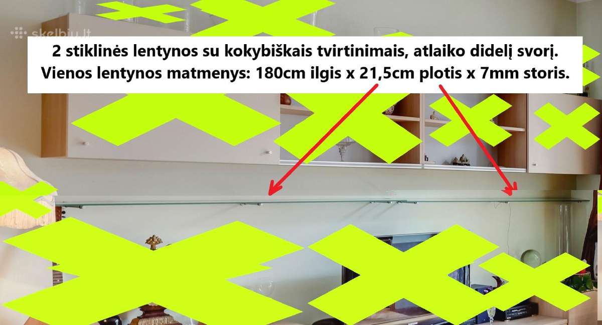 2 labai tvirtos skaidraus stiklo lentynos