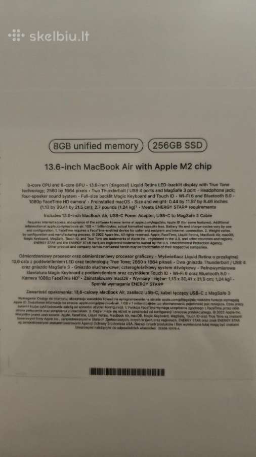 MacBook Air 13.6" m2 256gb - nuotraukos Nr. 2