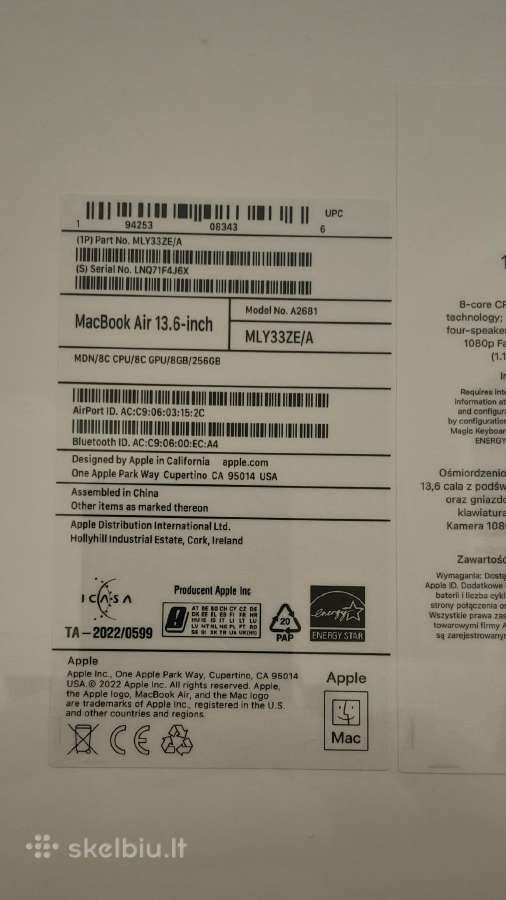 MacBook Air 13.6" m2 256gb - nuotraukos Nr. 3