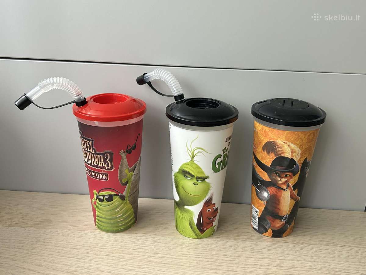 Plastikinės gertuvės su filmukų herojais.