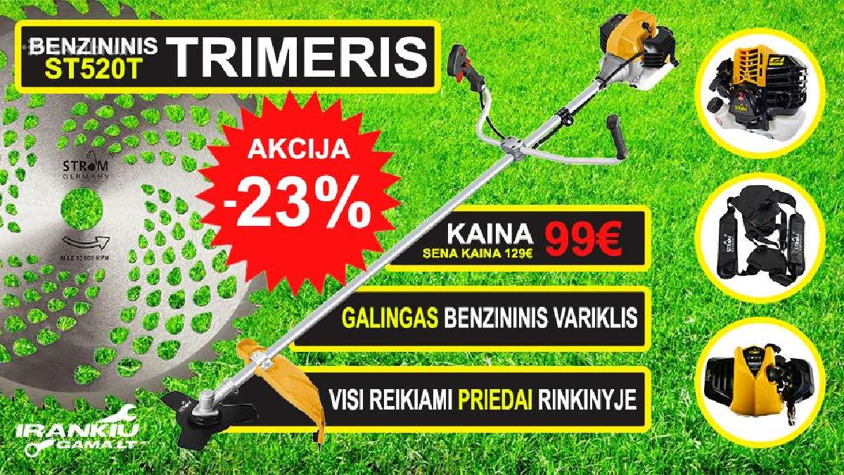Benzininis trimeris 52cc, 3,0kw Strom® (St520t)