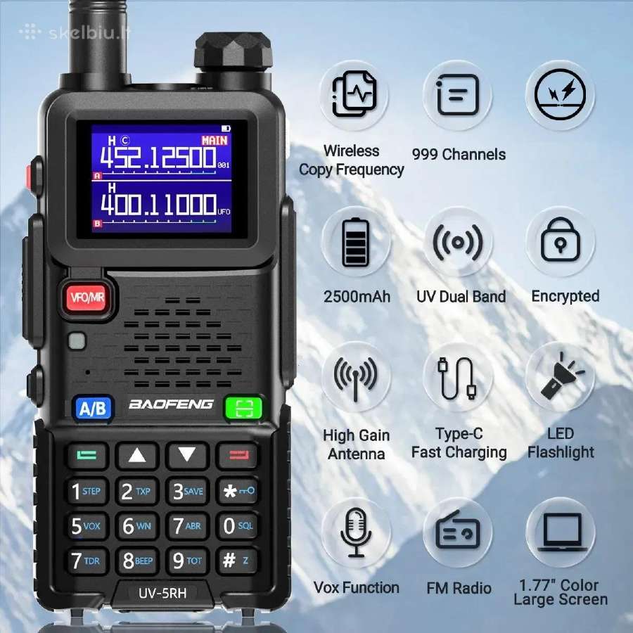 Baofeng Uv-5rh veikia iki 14km. Type-c krovimas