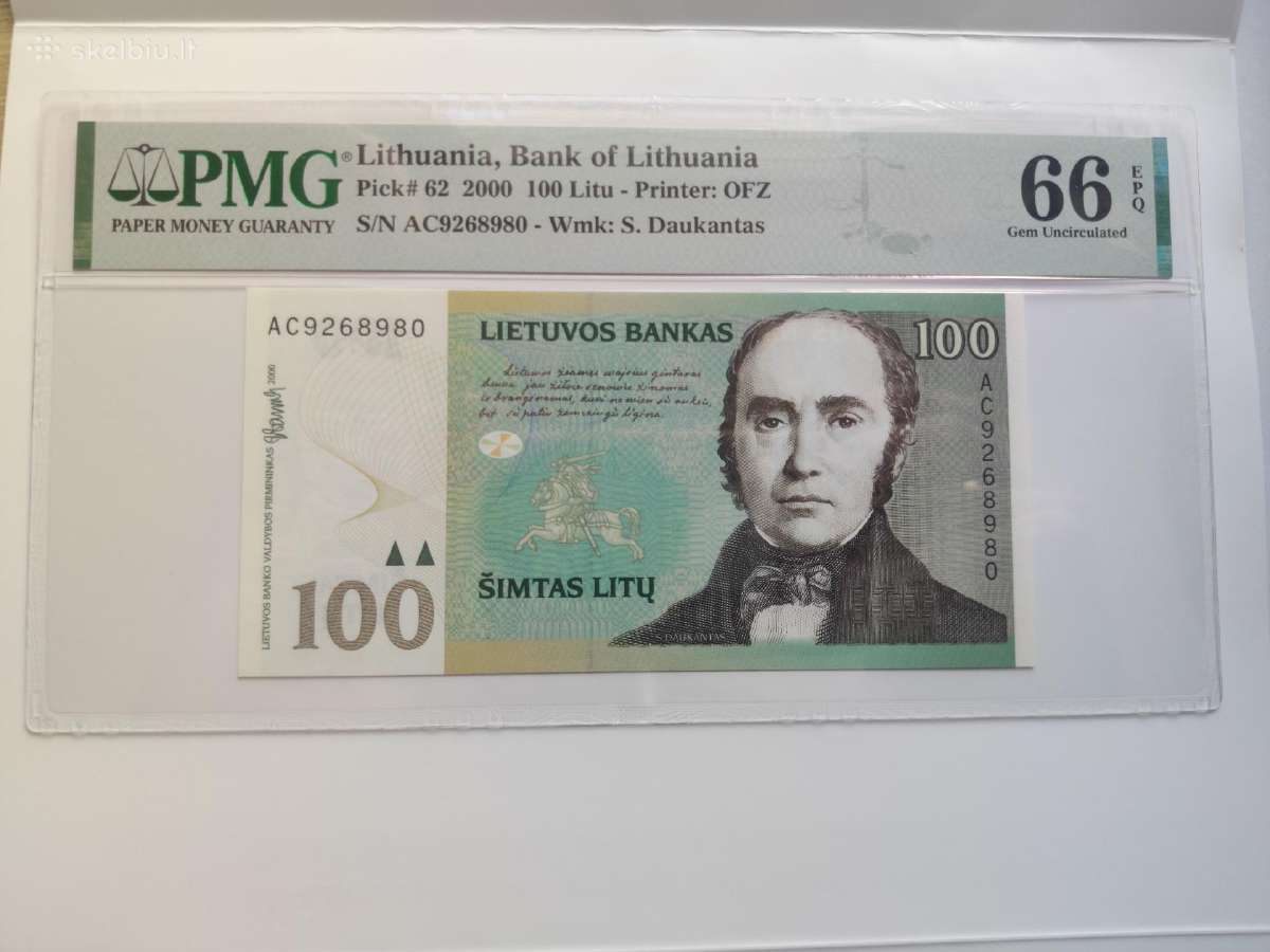 Unc 100 litų pmg66 2000 metų
