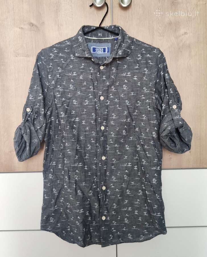 „jack&jones“ pilki medvilnės su linu marškiniai