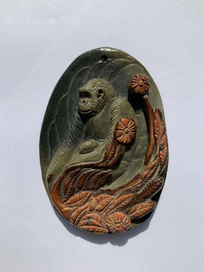 Jaspio pakabukas, Bezdžionė, akmuo, mineralas