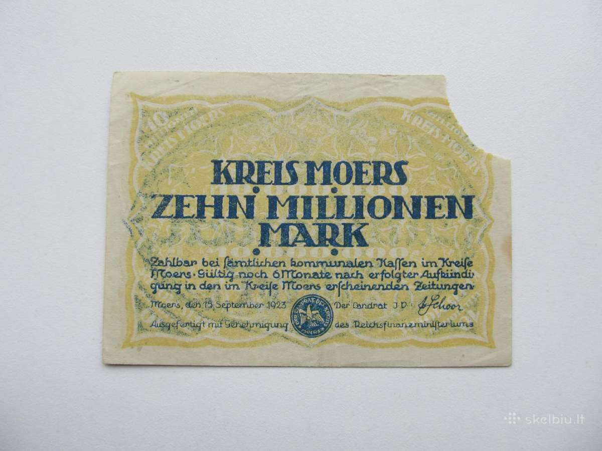 10 milijonu markiu , Moers Vokietija , 1923