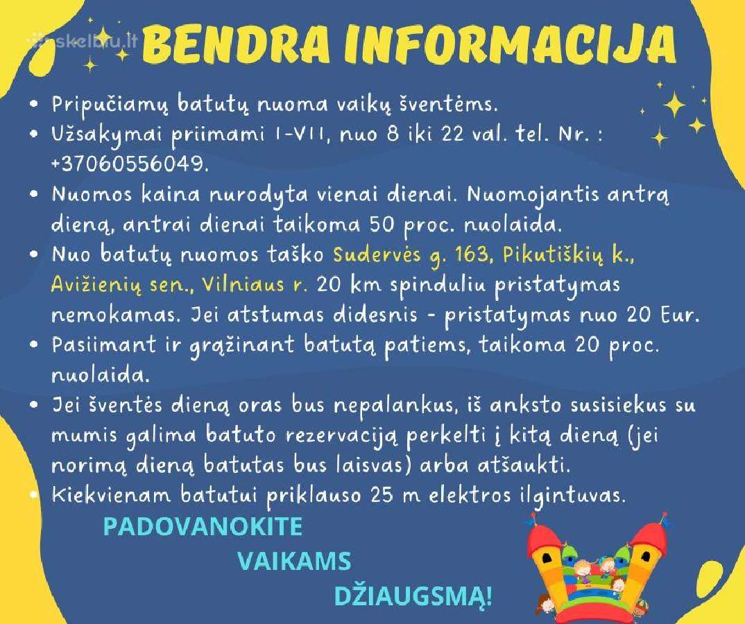 Pripučiamų Batutų nuoma Vilniuje ir apylinkėse - nuotraukos Nr. 15