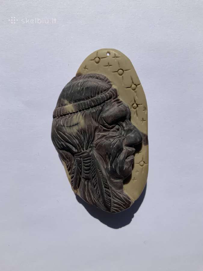Jaspio pakabukas, Indėnas-bizonas, akmuo,mineralas