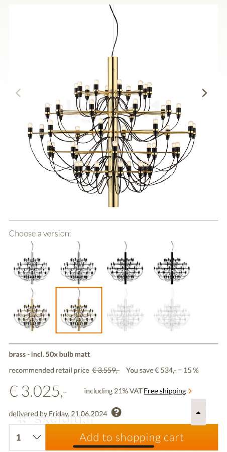 Flos chandelier sietynai 2097/50 - Brass - nuotraukos Nr. 2