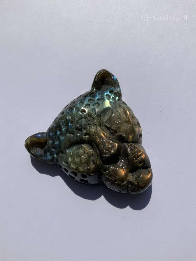 Labradorito leopardo skulptūra, akmuo, mineralas. - nuotraukos Nr. 4