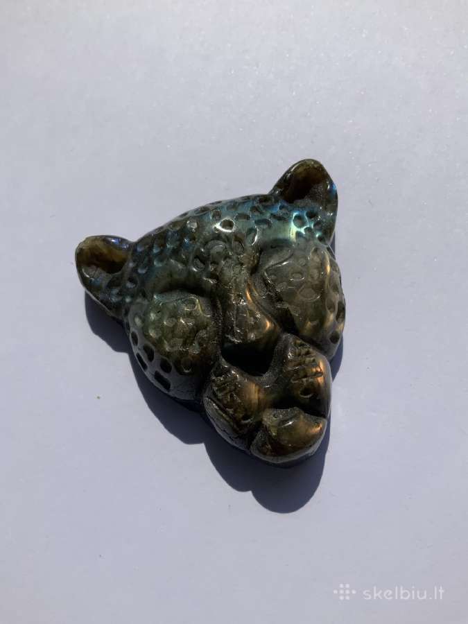 Labradorito leopardo skulptūra, akmuo, mineralas. - nuotraukos Nr. 7
