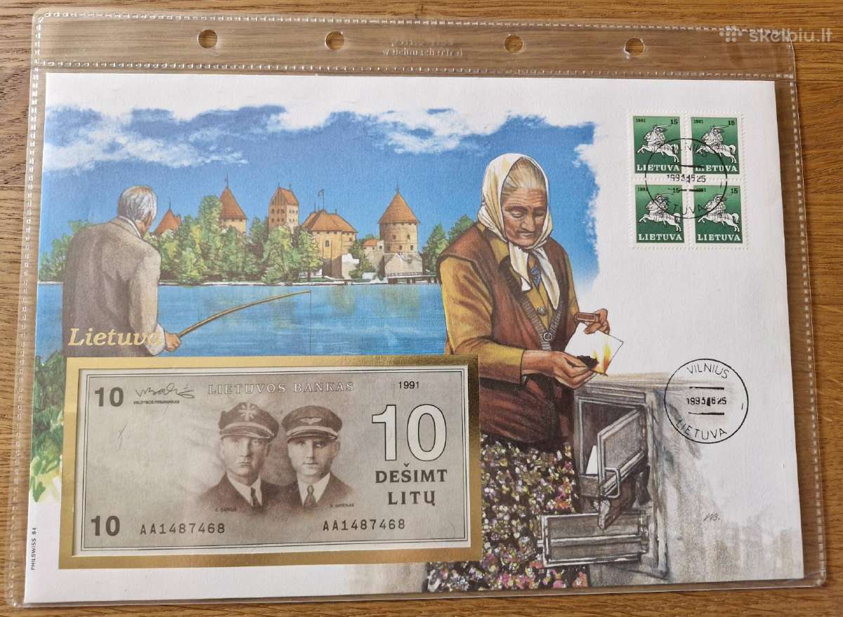 10 Litų 1991 m. Aa serijos Unc stovio Voke